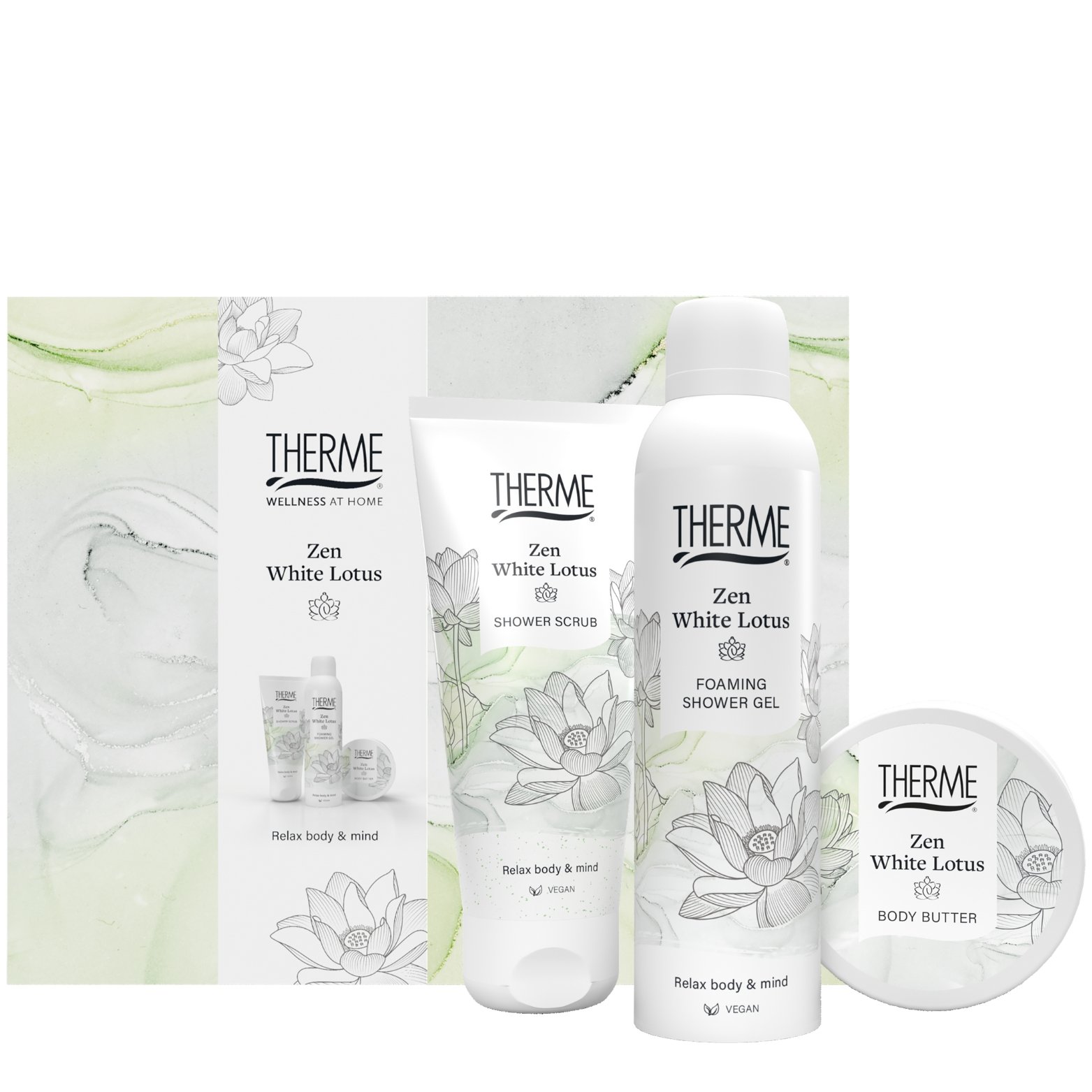 xr:d:DAFATkAzBDA:4178,j:678198755584819577,t:23102412 Therme Zen White Lotus atpalaiduojantis kūno priežiūros rinkinys - Image 1