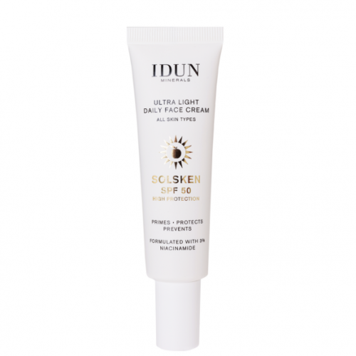 IDUN Minerals ypač lengvas dieninis veido kremas su niacinamidu, visų tipų odai