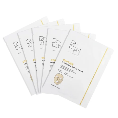 BOM Peptide Power Gold Ampoule Mask - lakštinių veido kaukių dėžutė, 5 vnt