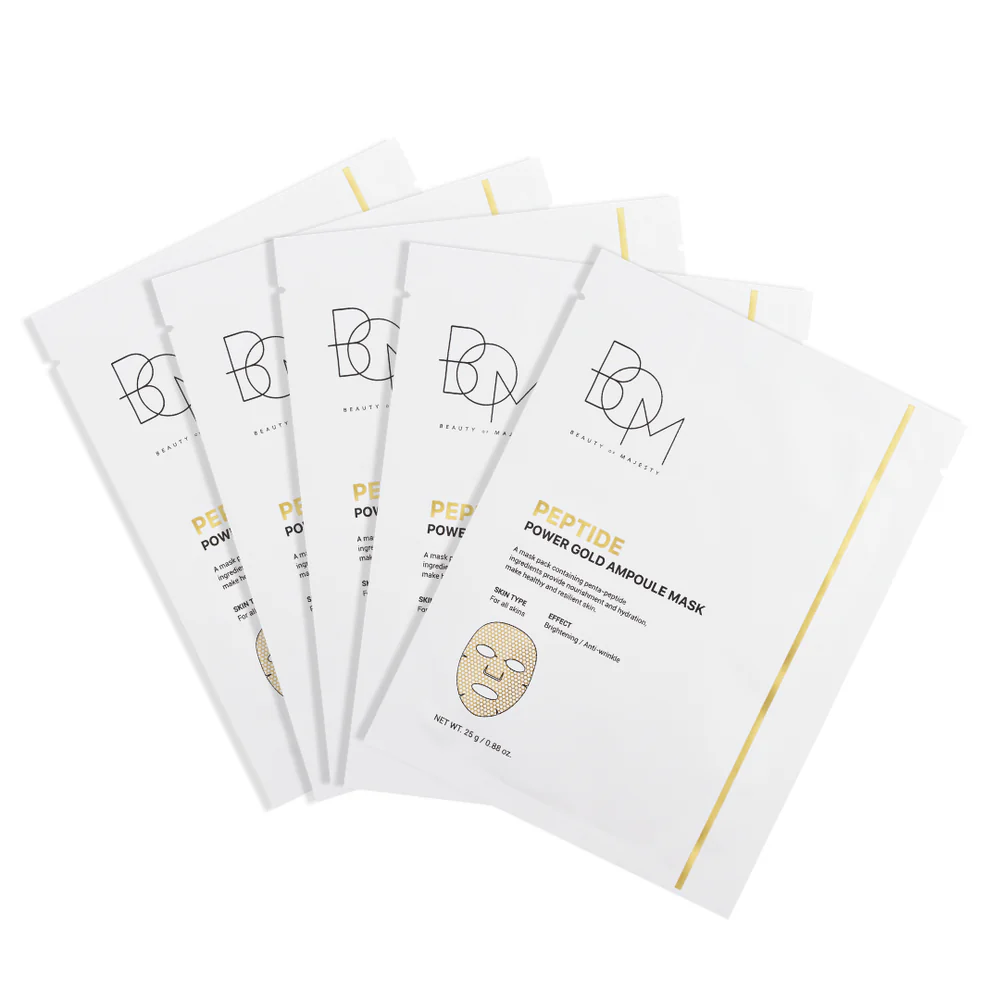 bom-peptide-power-masks-box BOM Peptide Power Gold Ampoule Mask - lakštinių veido kaukių dėžutė, 5 vnt