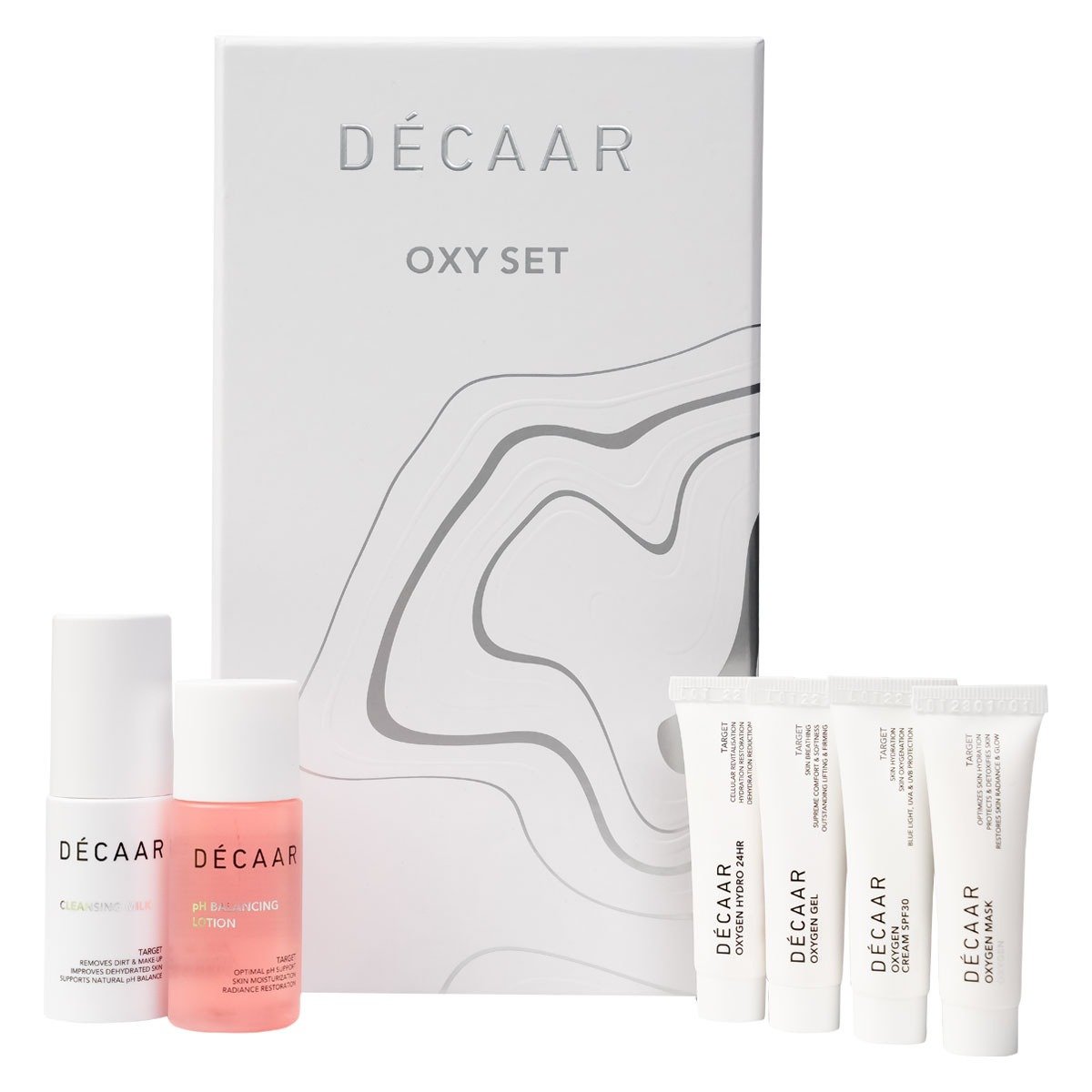Decaar Oxy Set rinkinys po procedūrų sausai ir dehidratuotai odai: 6 priemonės Decaar Oxy Set rinkinys po procedūrų sausai ir dehidratuotai odai: 6 priemonės