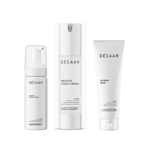 Decaar Delicate rutina jautriai odai: valomosios putos, Delicate Touch Cream ir Calming Mask